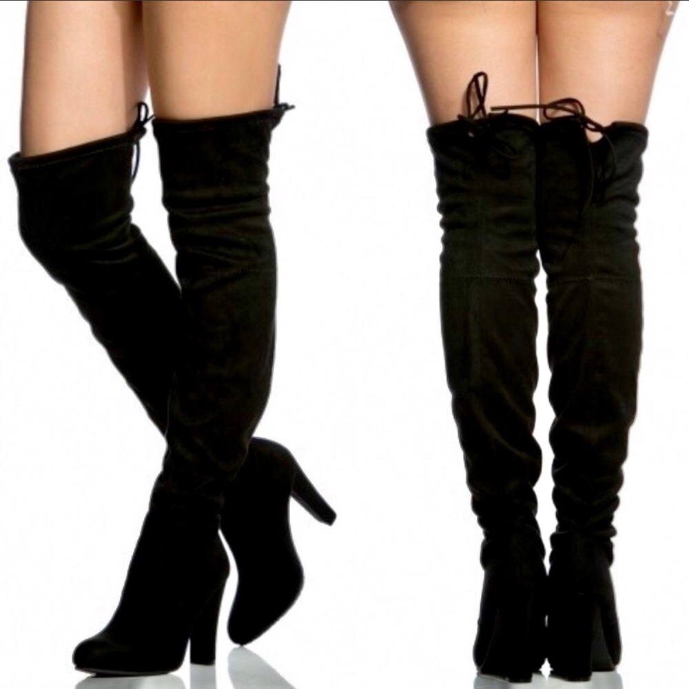"Alex" Vegan Suede OTK Boots in BLACK - Picture 3 of 3